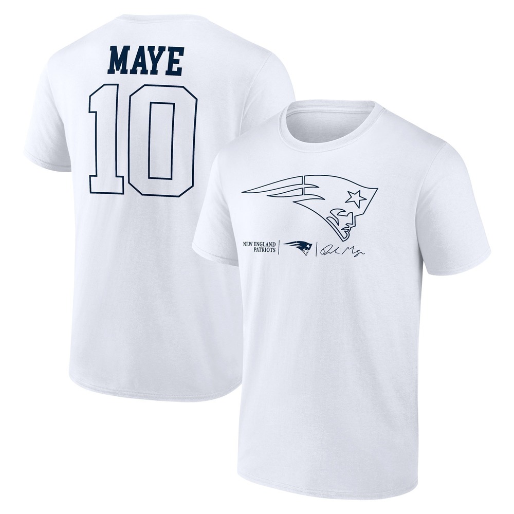 Drake Maye New England Patriots Outline Player T-Shirt - White 2 Sided